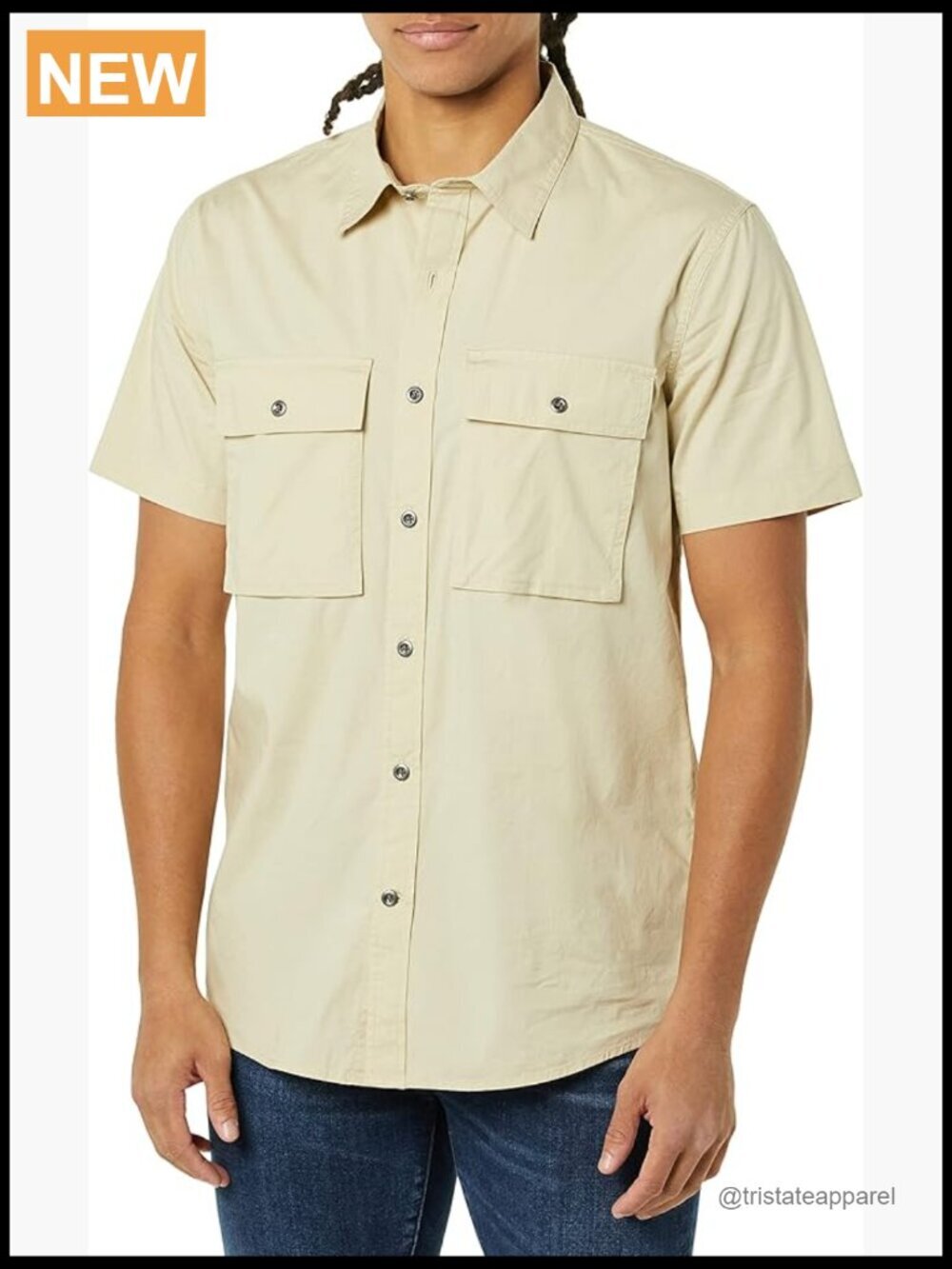 Men's Standard-Fit Short-Sleeve Two-Pocket Utility Shirt Cotton Stretch Button